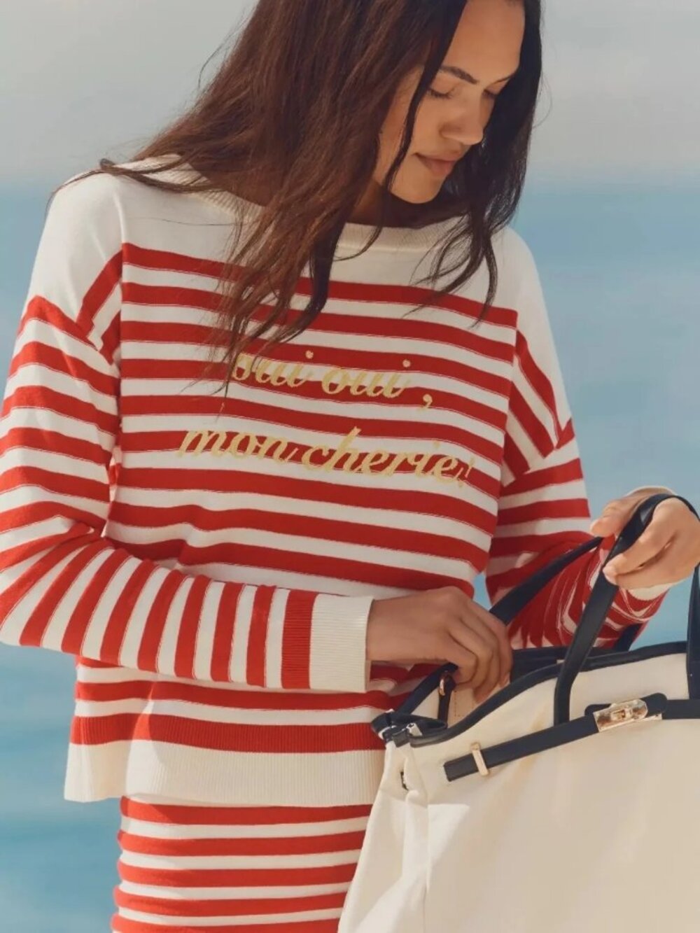 Daily Practice Womens Boat Neck Long Sleeve Top Sweater OUI OUI MON CHERIE M